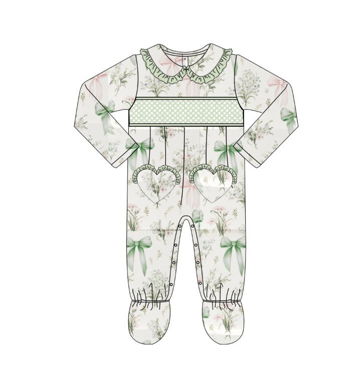 Sage toile smocked sleepsuit