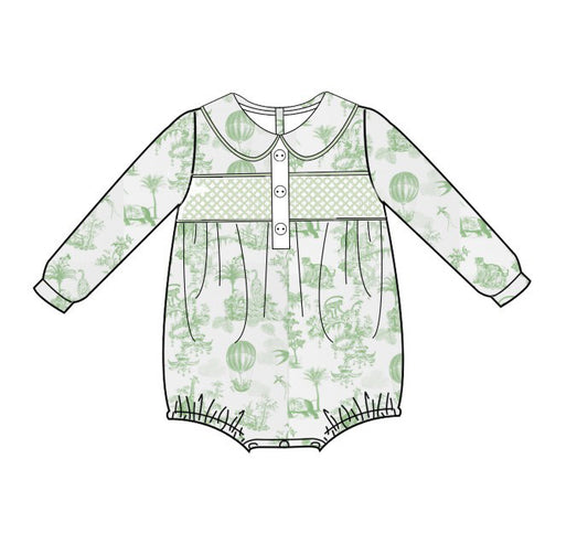 Boys Sage Toile Smocked Romper