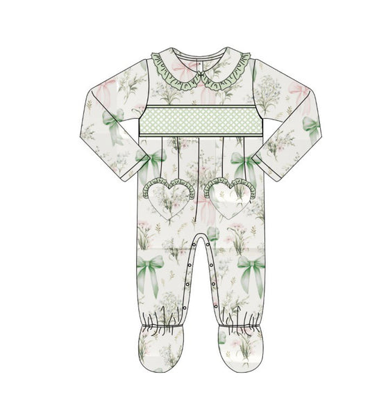 Sage toile smocked sleepsuit