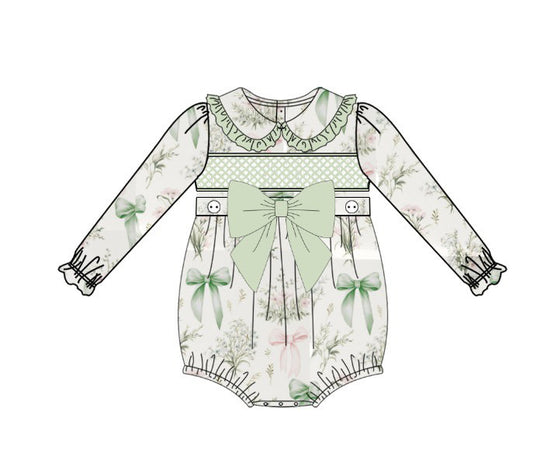 Sage Toile Smocked Girls Romper